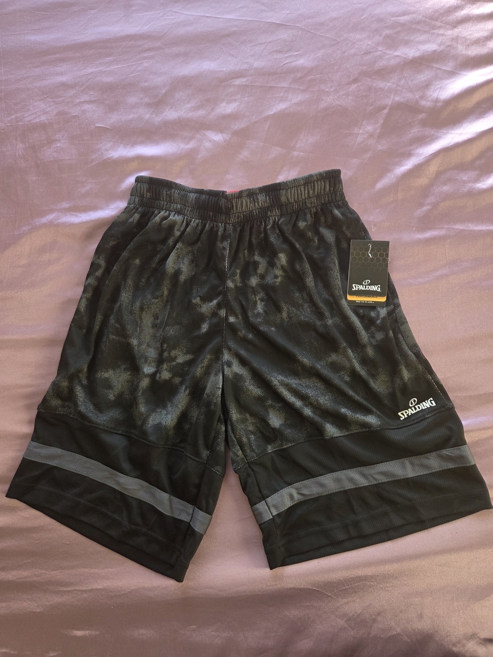 NWT Spalding Men's Black Athletic Shorts with Reflective Grey Stripe Size S